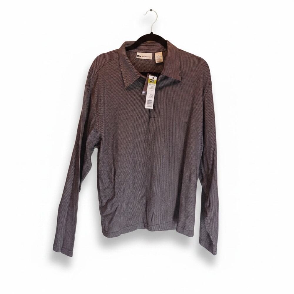 Wilke-Rodriguez Men's Polo Shirt Chocolate Brown Stripe Long Sleeve NWT L
